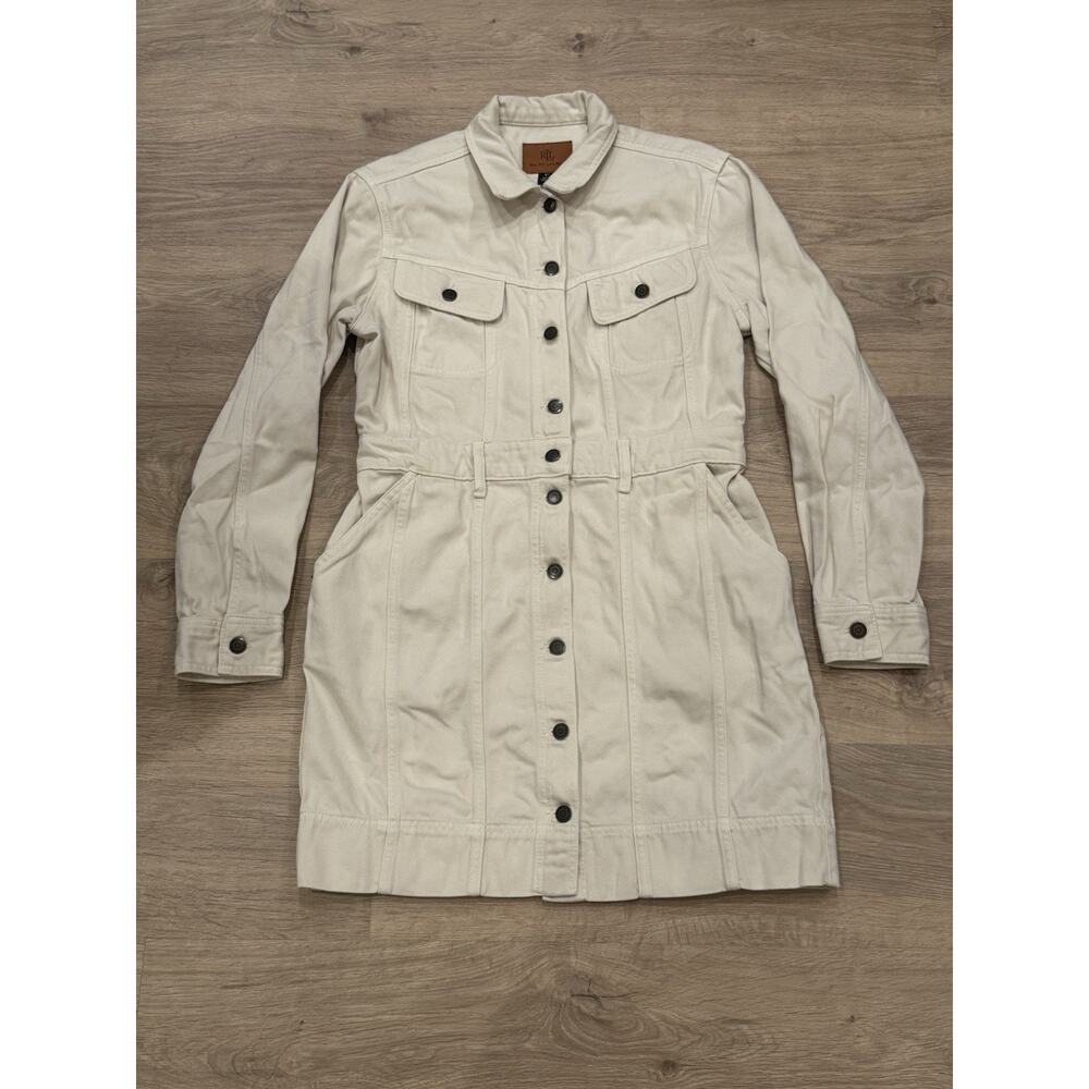 Lauren Ralph Lauren Denim Mini Dress Button-Down Utility Safari Light Cream 8